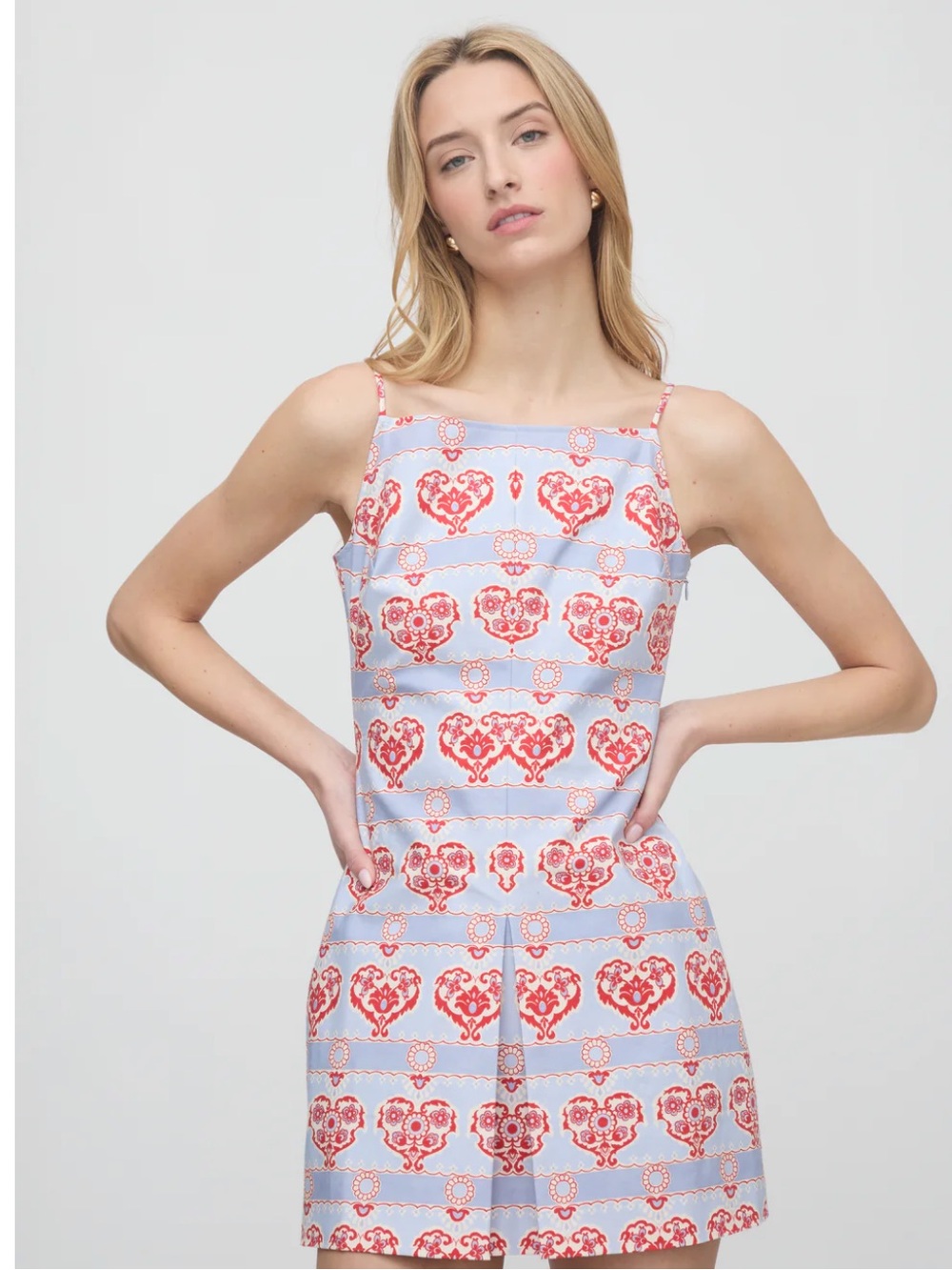 Hill House Home The Fae Dress in Poppy Damask Stripe Periwinkle Red XL